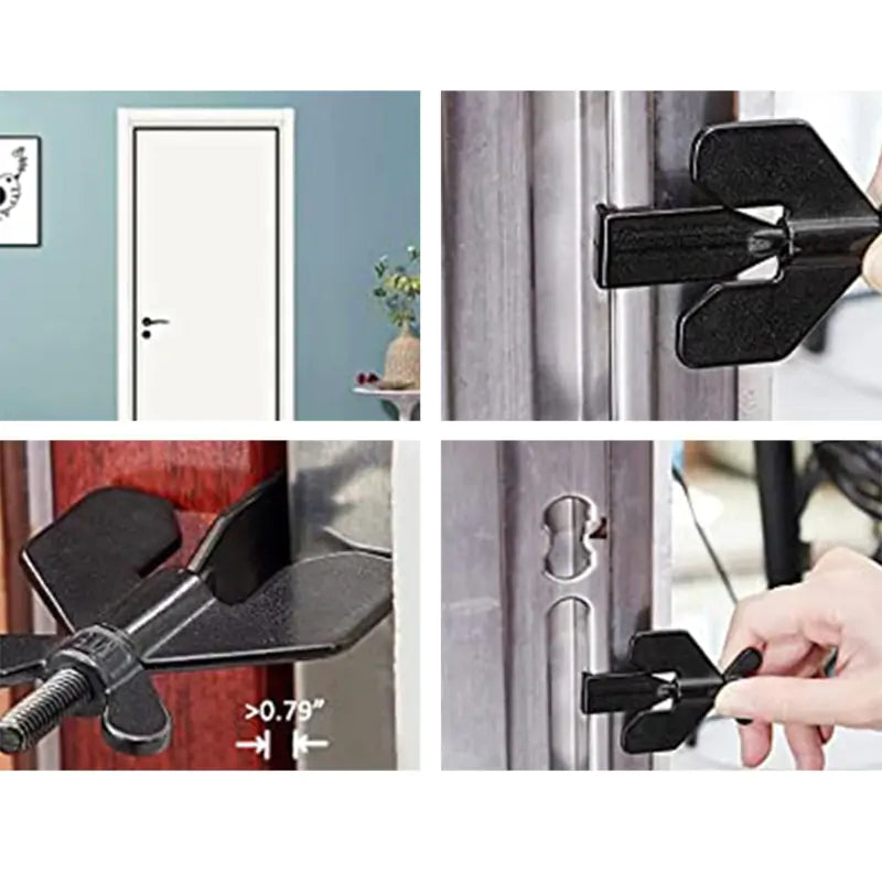 Black Portable Door Lock for Travelers -Extra Security Stainless Steel Mini Door Lock - Compact, Durable, and Easy to Install Hotel Door Lock - Enhance Your Privacy and Safety on the Go