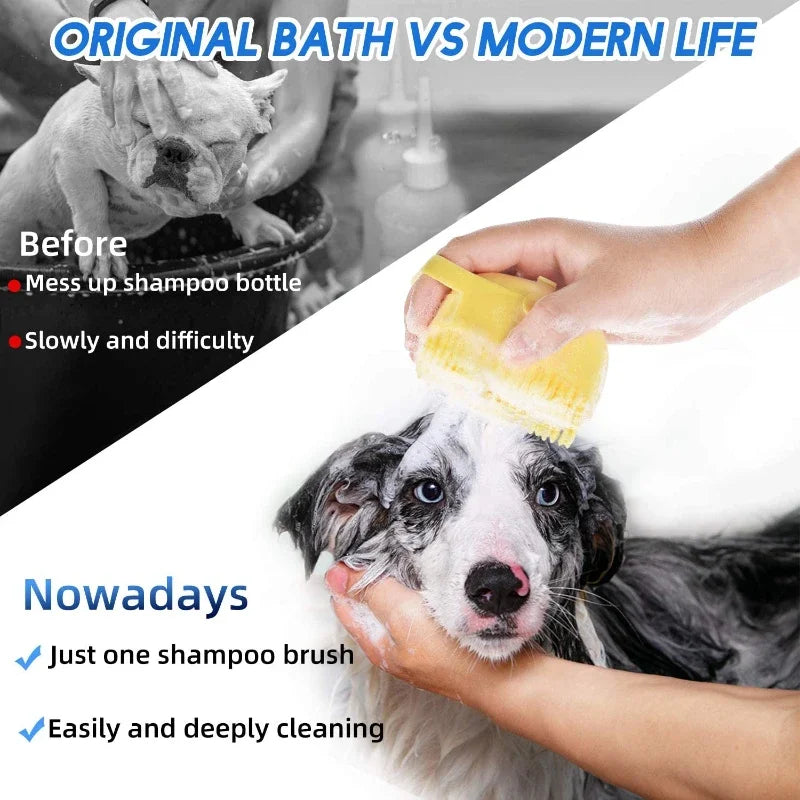 2-in-1 Dog & Cat Shampoo Brush: Gentle Massage & Detangling