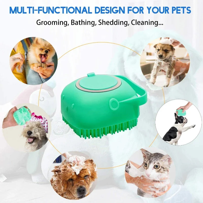 2-in-1 Dog & Cat Shampoo Brush: Gentle Massage & Detangling