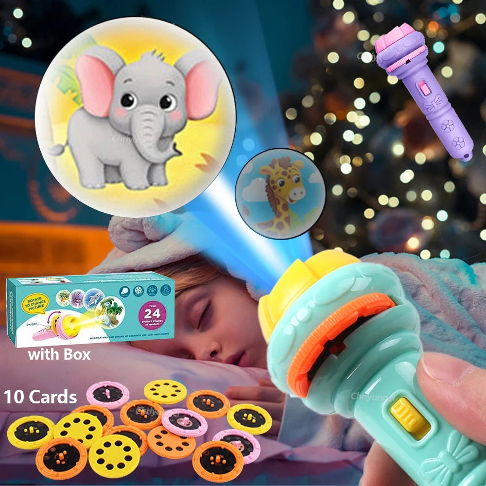 10 Cards Cartoon Projection Flashlight 80 Patterns Creative Children Flashlight Toy Projector Baby Toys Bedtime Story Book Toy