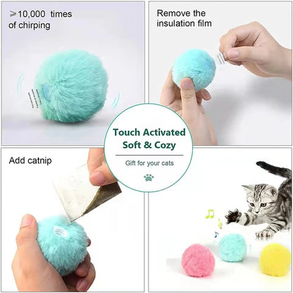 1/3Pcs Interactive Ball Smart Cat Dog Toys Plush Electric Catnip Training Toy Kitten Touch Sounding Pet Product Squeak Toy Ball