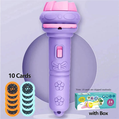 10 Cards Cartoon Projection Flashlight 80 Patterns Creative Children Flashlight Toy Projector Baby Toys Bedtime Story Book Toy